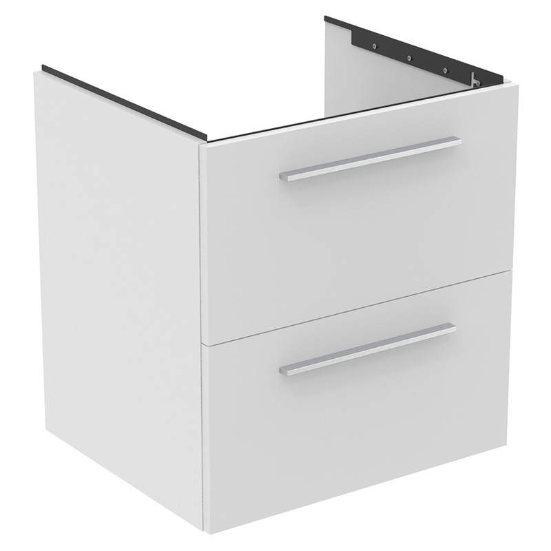 Ideal Standard i.life B Double Drawer Wall Hung Unit with Basin Matt White 600mm with Brushed Chrome Handles