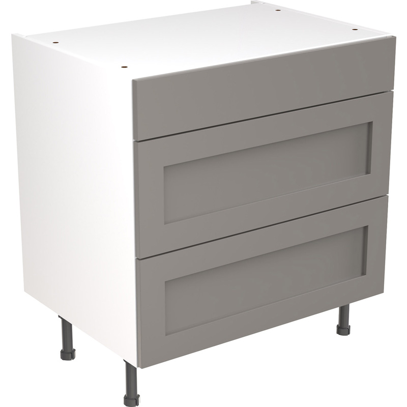 Kitchen Kit Ready Made Shaker Kitchen Cabinet Base 3 Drawer Unit Ultra Matt Dust Grey 800mm