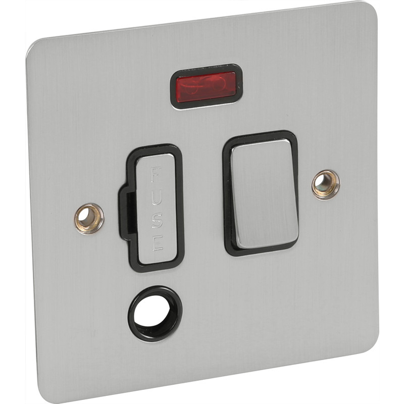 Flat Plate Satin Chrome Fused Spur 13A Switched + Neon + Flex Outlet