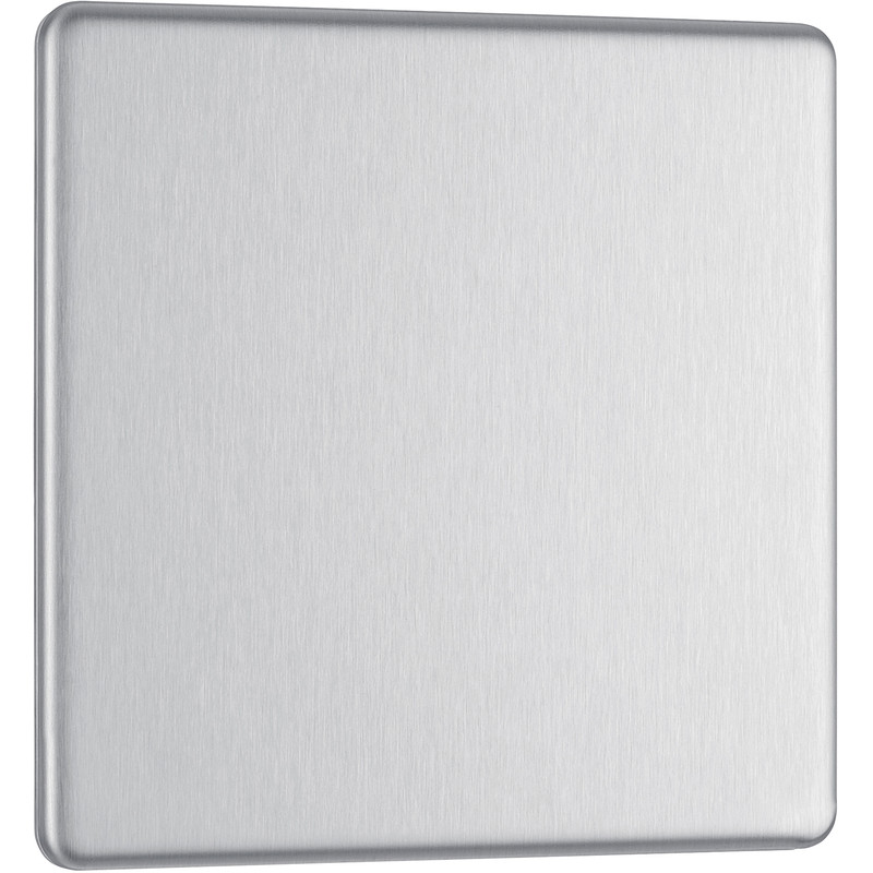 BG Screwless Flat Plate Brushed Stainless Steel Blank Plate 1 Gang