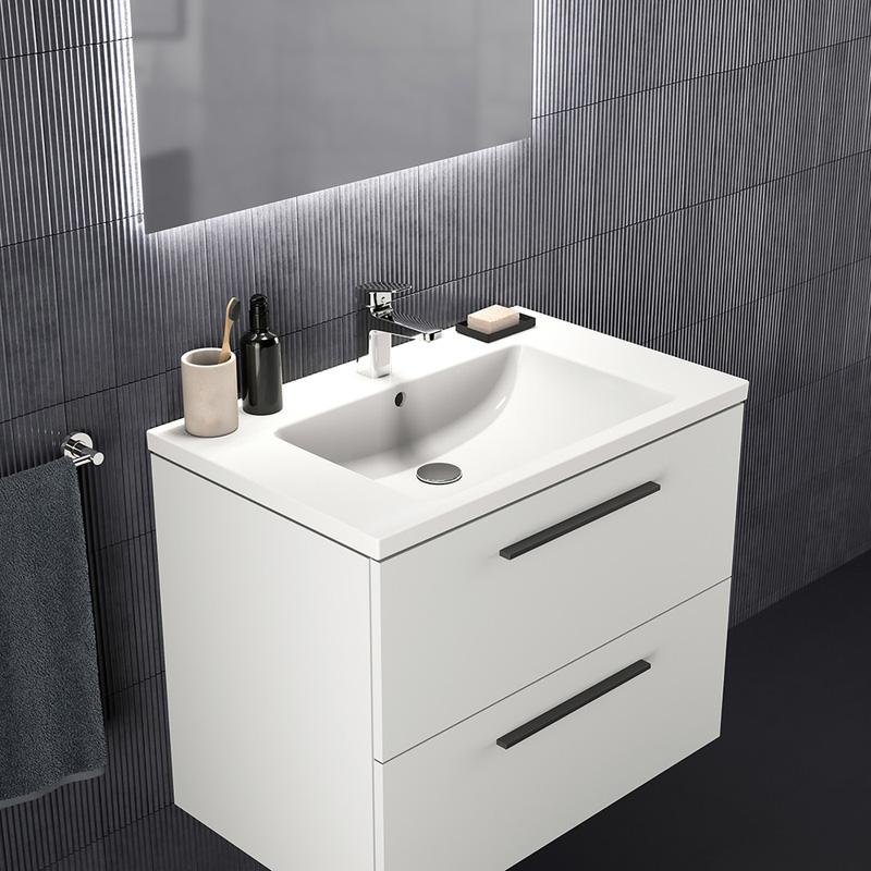 Ideal Standard i.life B Double Drawer Wall Hung Unit with Basin Matt White 800mm with Matt Black Handles