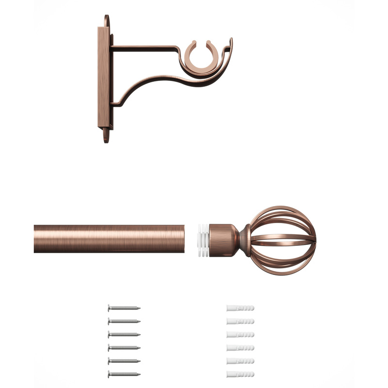 Rothley Curtain Pole Kit with Cage Orb Finials Antique Copper 25mm x 1829mm