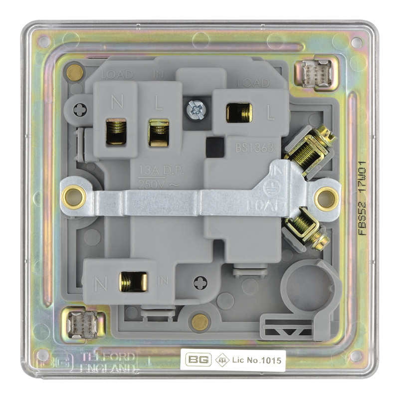BG Screwless Flat Plate Brushed Stainless Steel 13A Spur Unit Switched Fused & Neon