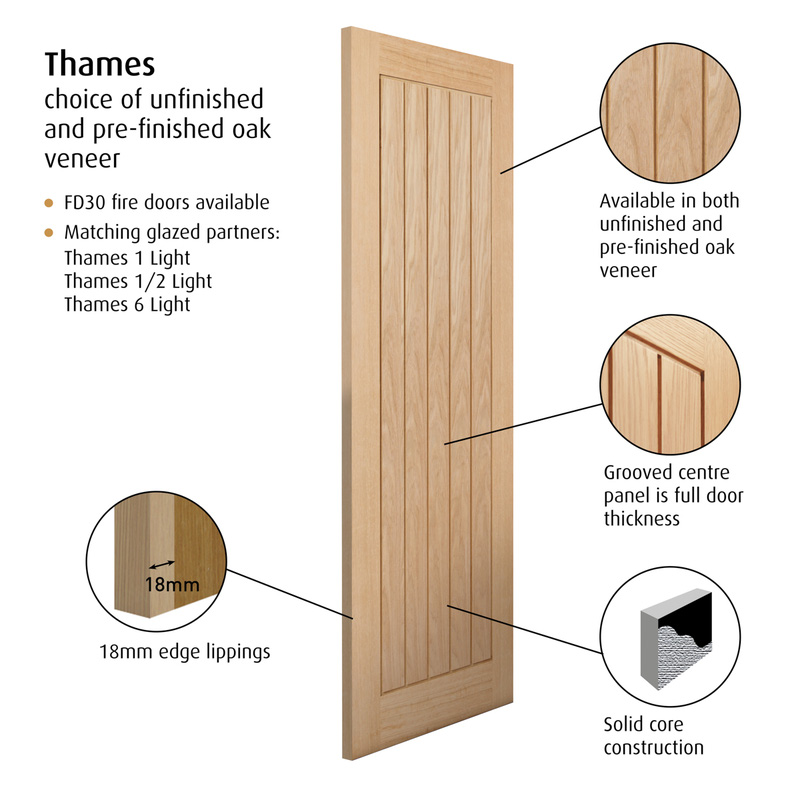 Thames Original Oak Internal Door Unfinished FD30 44 x 2040 x 826mm
