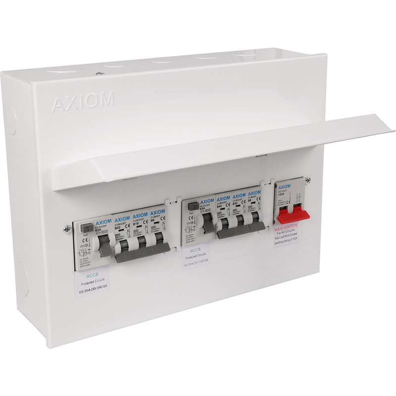 Axiom Metal Dual RCD + 6 MCBs Consumer Unit 8 Way