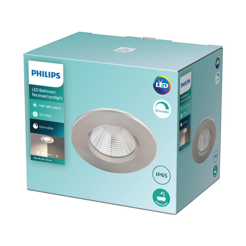 Philips SL261 Dive IP65 Recessed Downlight Nickel 5W Warm White