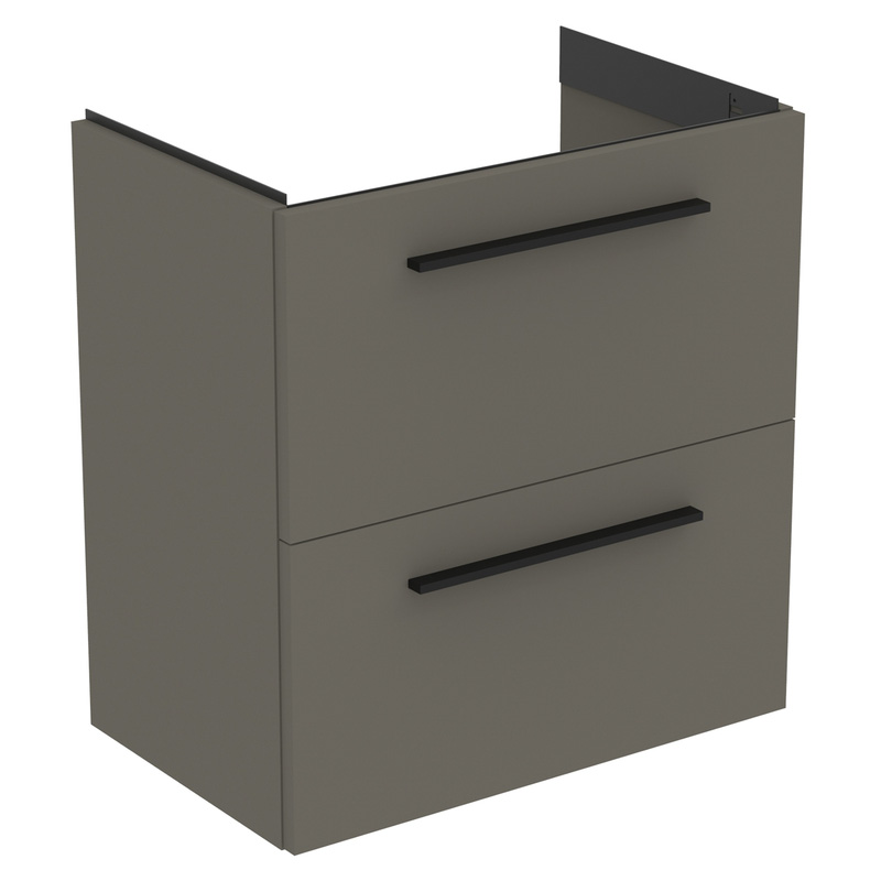 Ideal Standard i.life S Compact Wall Hung Vanity Unit with Basin Matt Quartz Grey 600mm with Matt Black Handles