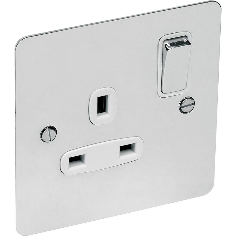 Flat Plate Polished Chrome 13A Socket 1 Gang SP