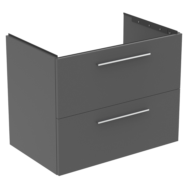 Ideal Standard i.life B Double Drawer Wall Hung Unit with Basin Matt Quartz Grey 800mm with Brushed Chrome Handles
