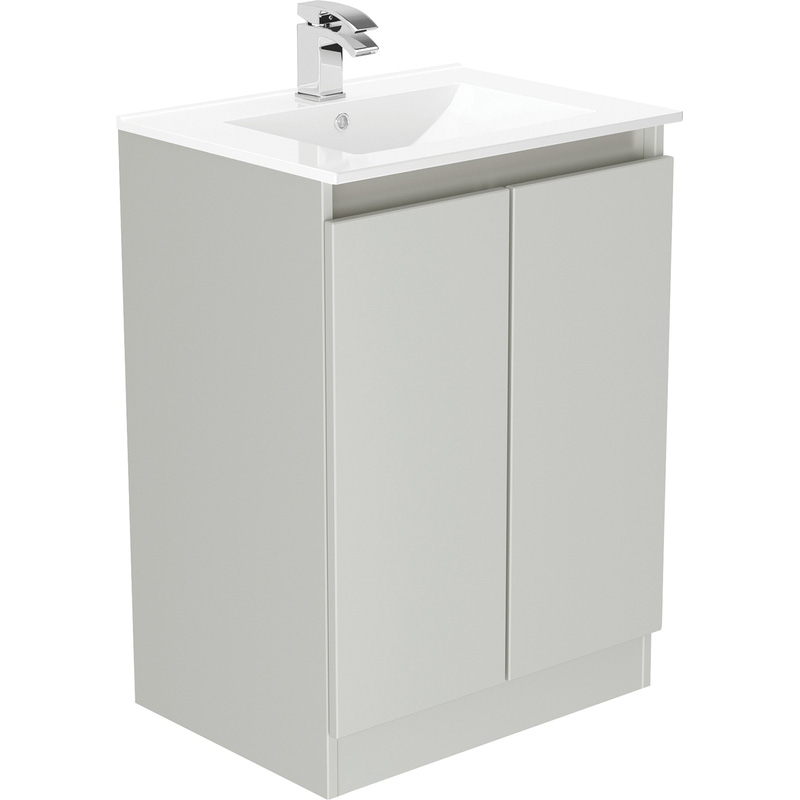 Newland Double Door Floor Standing Vanity Unit With Basin Pearl Grey 600mm