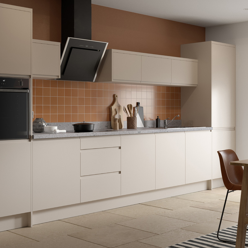 Kitchen Kit Flatpack J-Pull Kitchen Cabinet Pull Out Base Blind Corner Unit Ultra Matt Cashmere 1000mm Right Hand