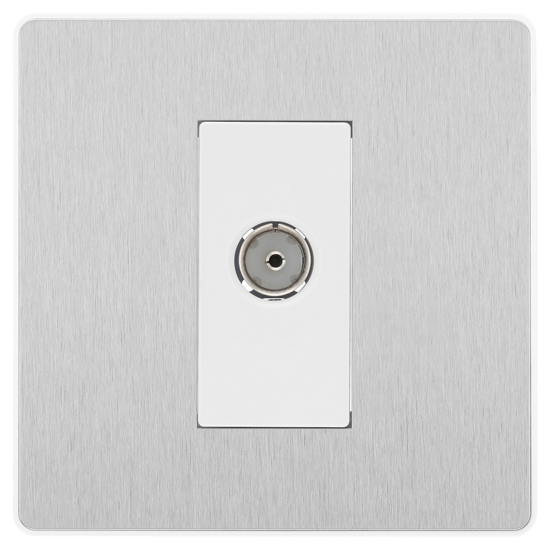 BG Evolve Brushed Steel (White Ins) Single Socket For Tv Or Fm Co-Axial Aerial Connection
