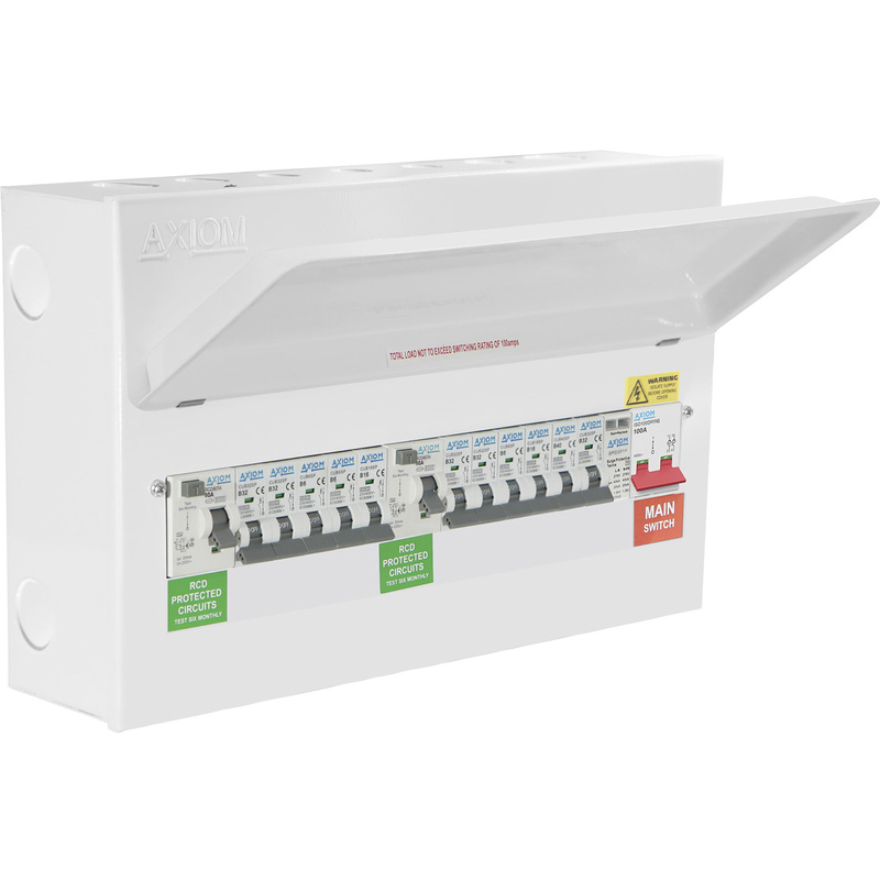 Axiom Metal Type A Dual RCD + 10 MCBs and SPD Consumer Unit 10 Way