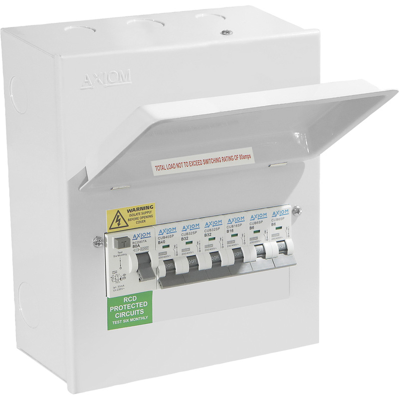 Axiom Metal Consumer Unit + 80A Type A RCD + 6 MCBs 6 Way