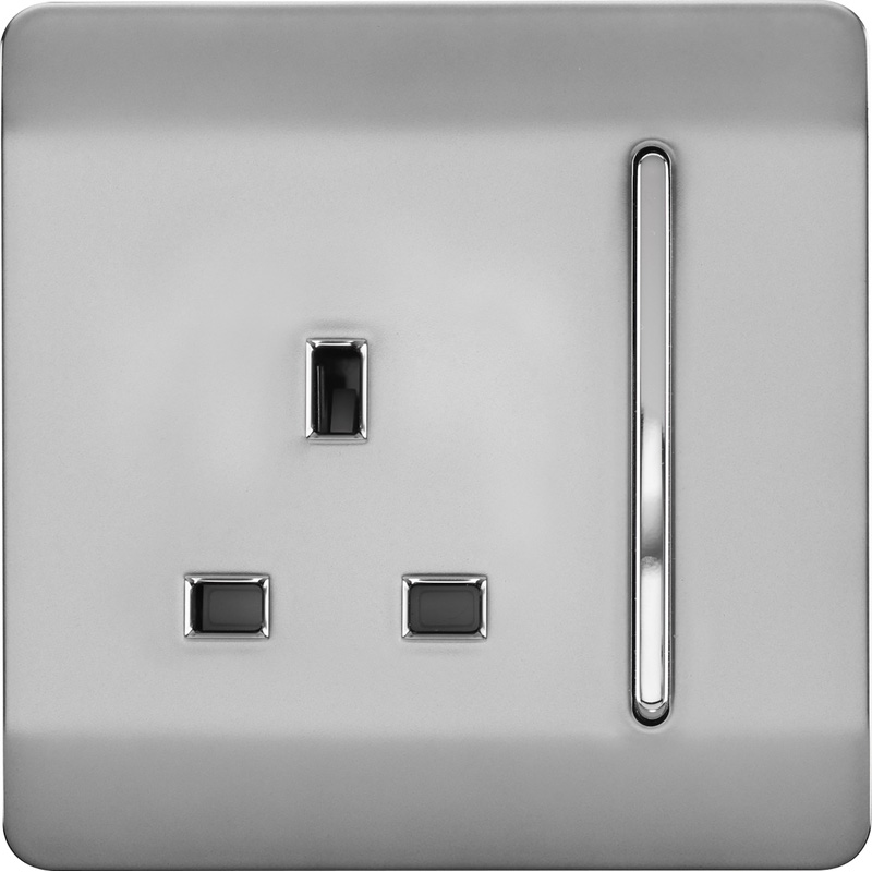 Trendiswitch Brushed Steel 1 Gang 13 Amp Switched Socket 1 Gang