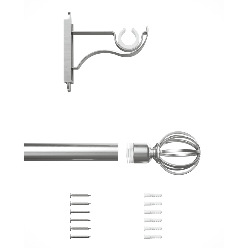 Rothley Curtain Pole Kit with Cage Orb Finials Brushed Stainless Steel 25mm x 1829mm