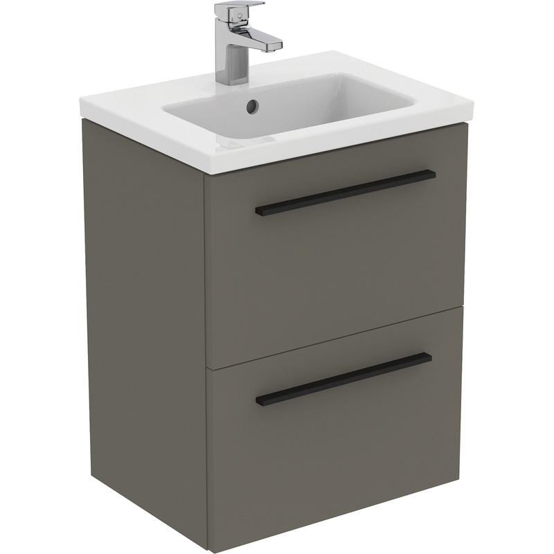 Ideal Standard i.life S Compact Wall Hung Vanity Unit with Basin Matt Quartz Grey 500mm with Matt Black Handles