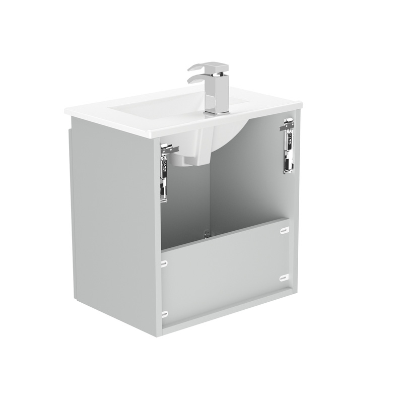 Newland Double Door Slimline Wall Hung Vanity Unit With Basin Pearl Grey 500mm