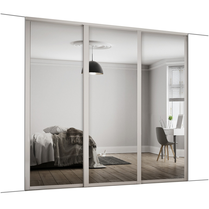 Spacepro Shaker 3 Door Sliding Wardrobe Kit Cashmere Framed Mirror 2136 x 2260mm