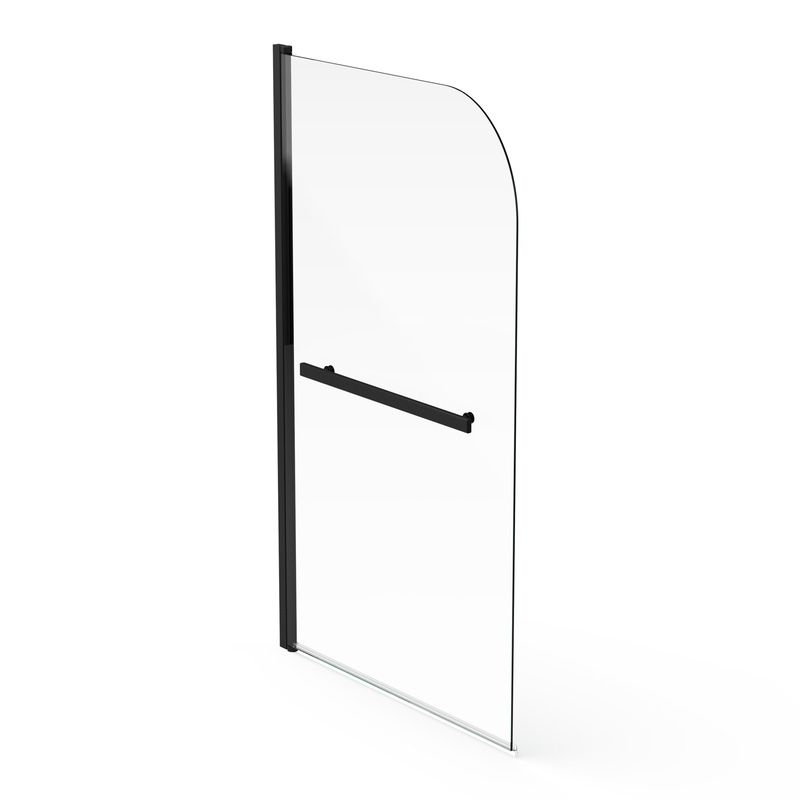 Aqualux Radius Bath Screen & Towel Rail Matt Black Frame 1500x900mm