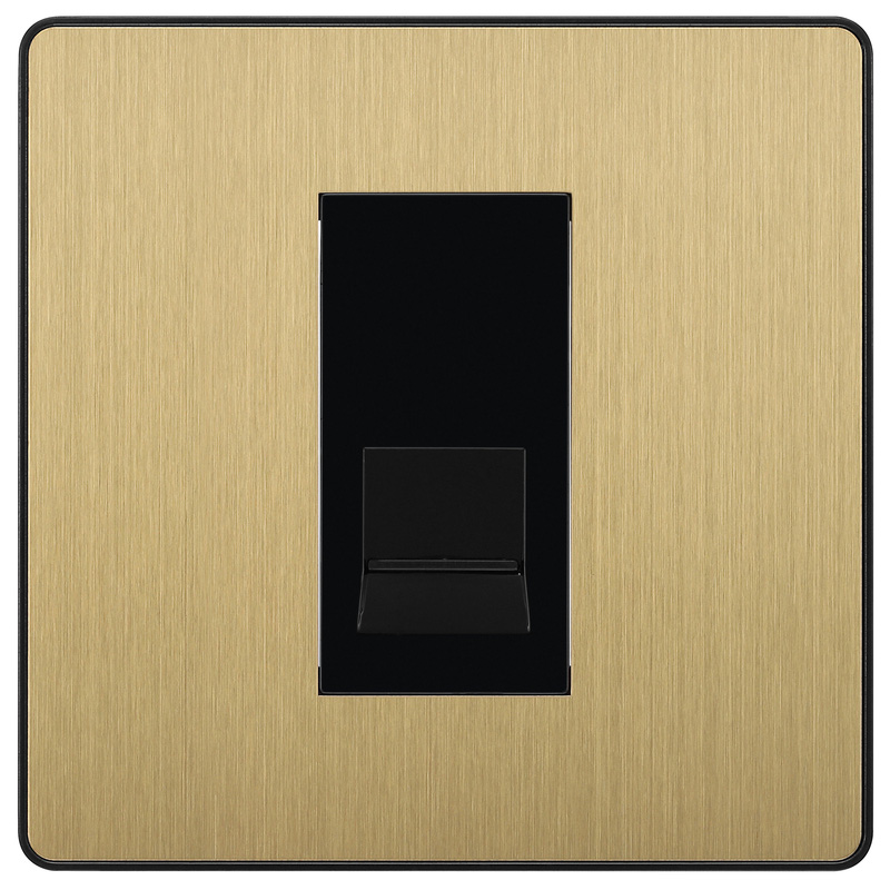 BG Evolve Brushed Brass (Black Ins) Single Master Telephone Socket