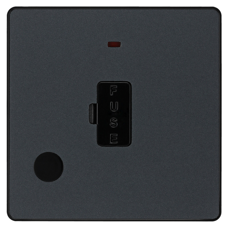 BG Evolve Matt Grey (Black Ins) Unswitched 13A Fused Connection Unit With Power Led Indicator, And Flex Outlet