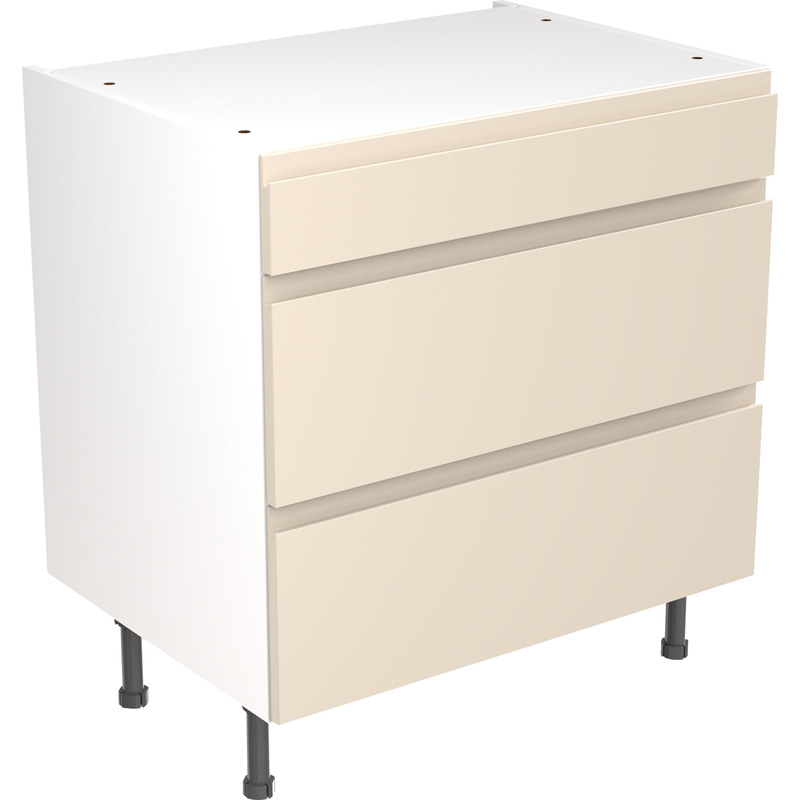 Kitchen Kit Flatpack J-Pull Kitchen Cabinet Base 3 Drawer Unit Super Gloss Cashmere 800mm
