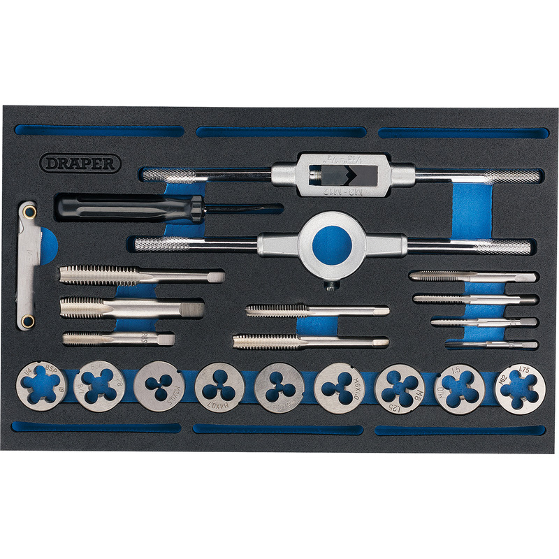 Draper Combination Tap and Die Set - Metric and BSP in EVA Foam Insert Tray 22 Piece