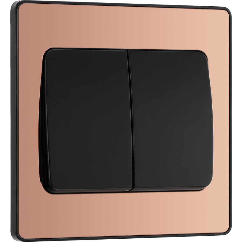 BG Evolve Polished Copper (Black Ins) Double Light Switch, 20A 16Ax, 2 Way, Wide Rocker