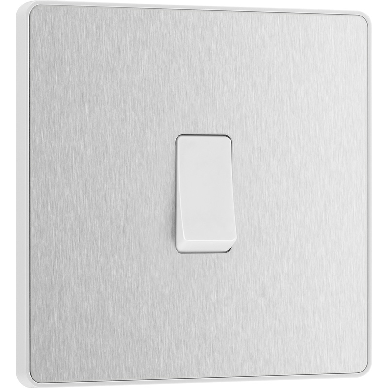 BG Evolve Brushed Steel (White Ins) Single Intermediate Light Switch, 20A 16Ax