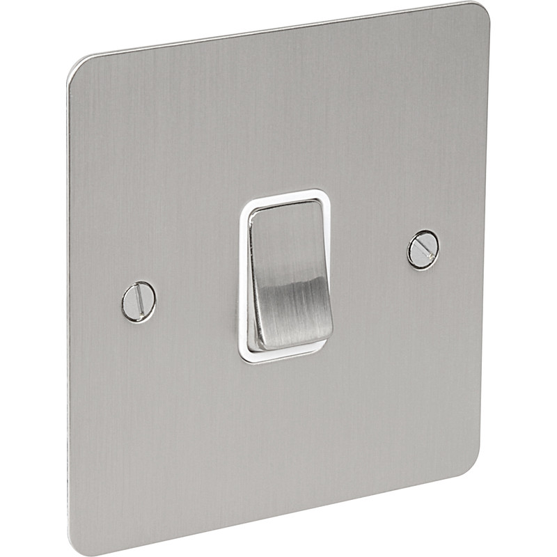 Flat Plate Satin Chrome 10A Switch 1 Gang 1 Way
