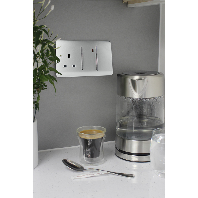 Trendiswitch Silver 13 Amp Cooker Switch & Socket with Neon 2 Gang