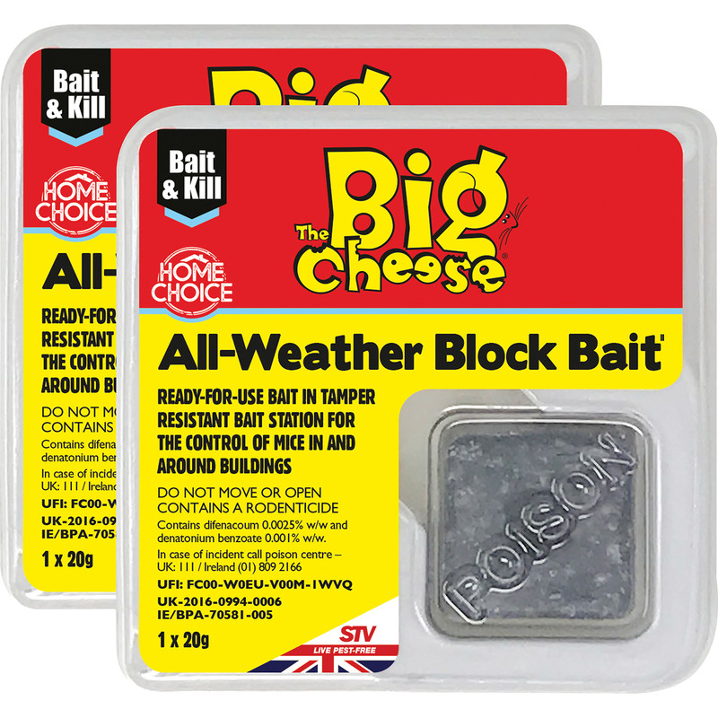 The Big Cheese All Weather Block Bait Mouse Killer Stations 2 Pack