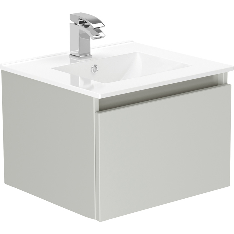Newland Single Drawer Wall Hung Vanity Unit With Basin Pearl Grey 500mm