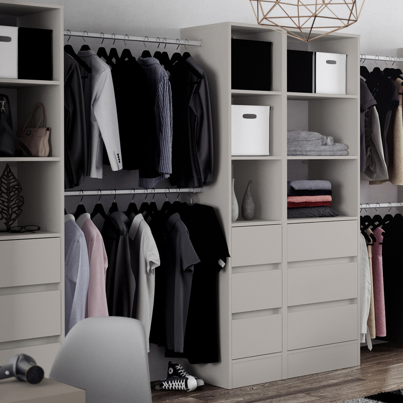 Spacepro 3 Drawer Tower Unit with 1 Hanger Bar Dove Grey 2100 x 450 x 500mm