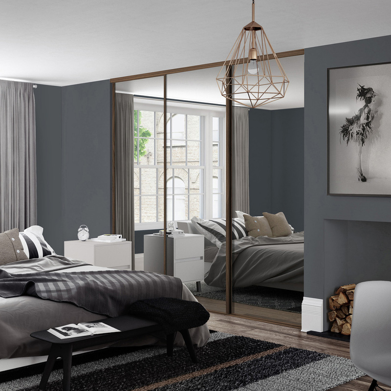 Spacepro Classic 3 Door Sliding Wardrobe Kit Walnut framed Mirror 1760 x 2260mm