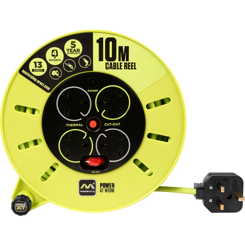 Masterplug Pro XT 4 Socket 13A Cassette Cable Reel 10m 240V