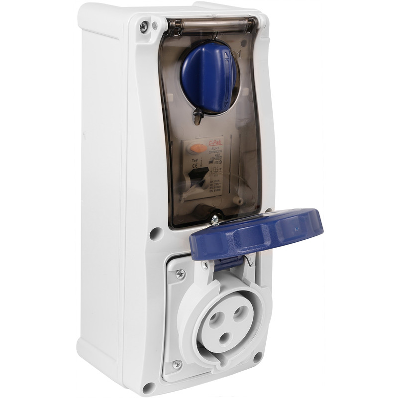 Industrial RCD Socket IP67 240V 32A 30ma 2P+E  Switched