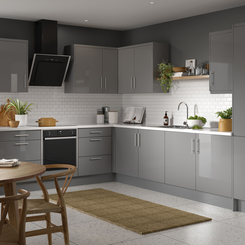 Kitchen Kit Flatpack Slab Kitchen Cabinet Tall Larder Unit Super Gloss Dust Grey 500mm