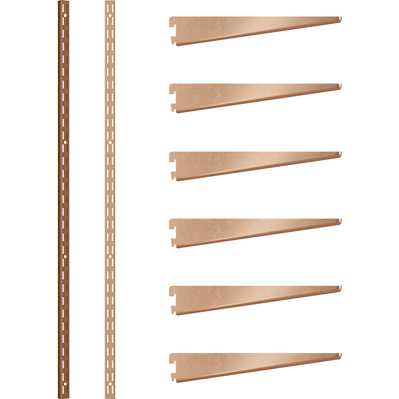 Rothley Bright Copper Twin Slot Shelving Kit 1980mm Uprights (x2) & 220mm Brackets (x6)