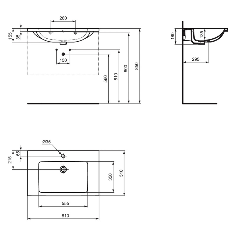 Ideal Standard i.life B Double Drawer Wall Hung Unit with Basin Matt White 800mm with Brushed Chrome Handles