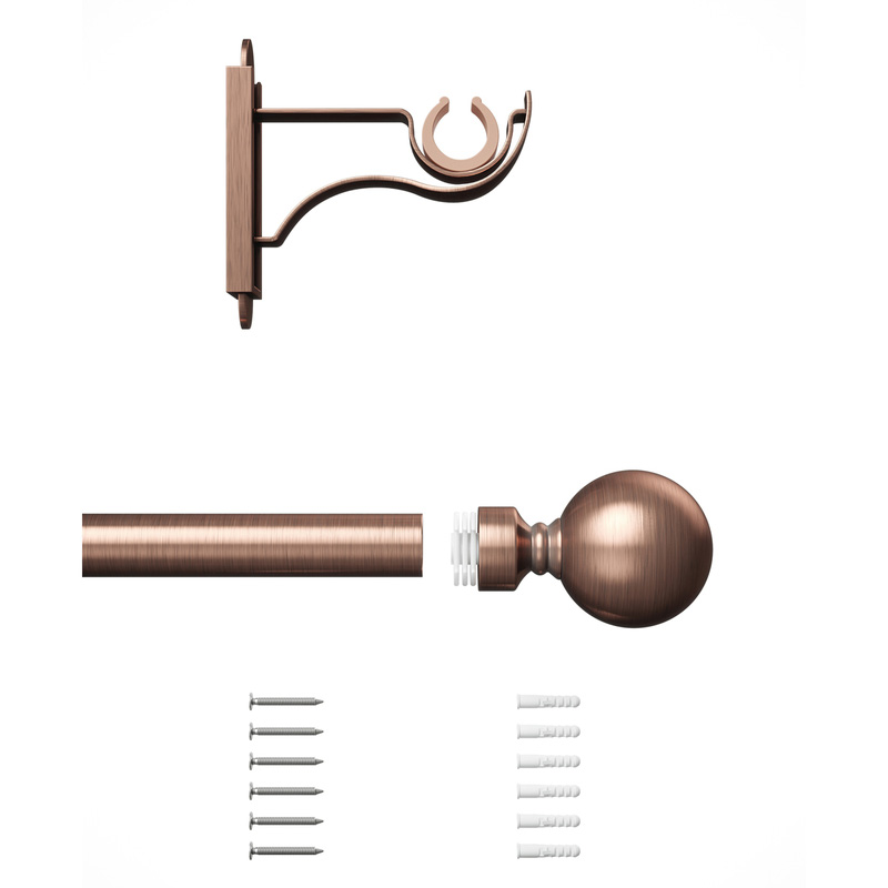 Rothley Curtain Pole Kit with Solid Orb Finials Antique Copper 25mm x 1219mm