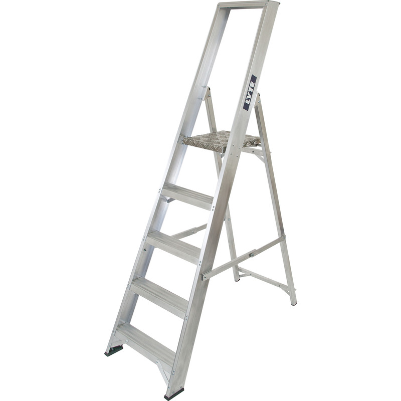 Lyte Industrial Platform Aluminium Step Ladder 5 Tread, Closed Length 1.84m