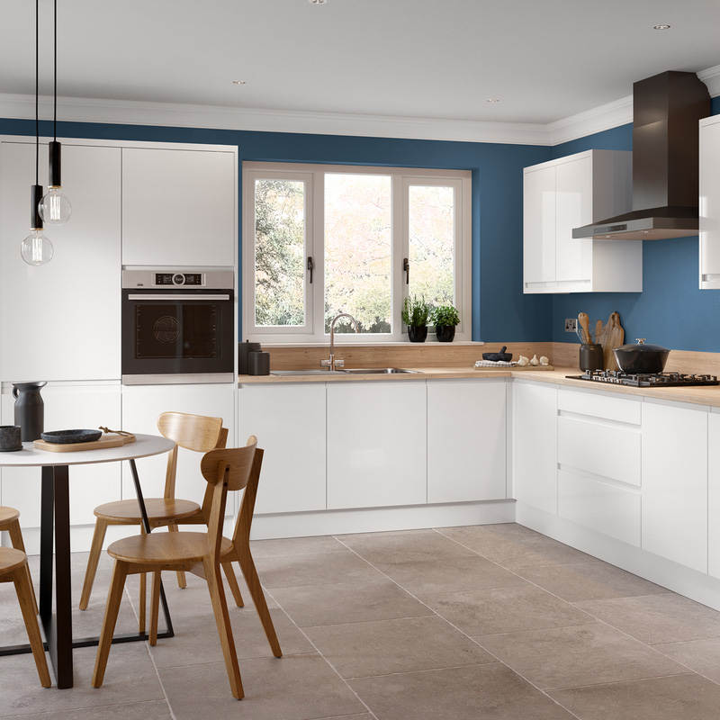 Kitchen Kit Flatpack J-Pull Kitchen Cabinet Wall Bridge Unit Super Gloss White 500mm