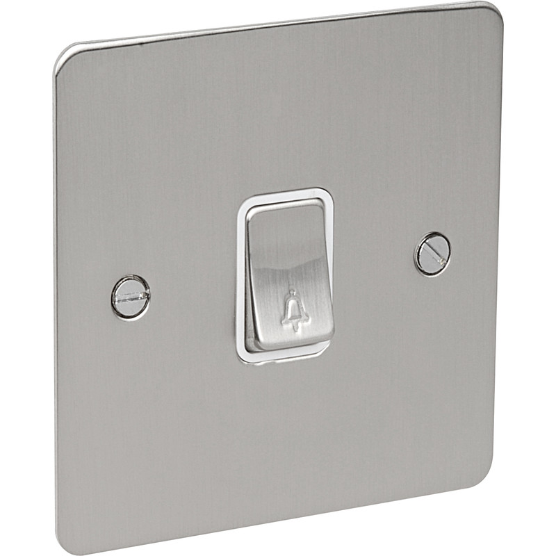 Flat Plate Satin Chrome 10A Switch Bell Push