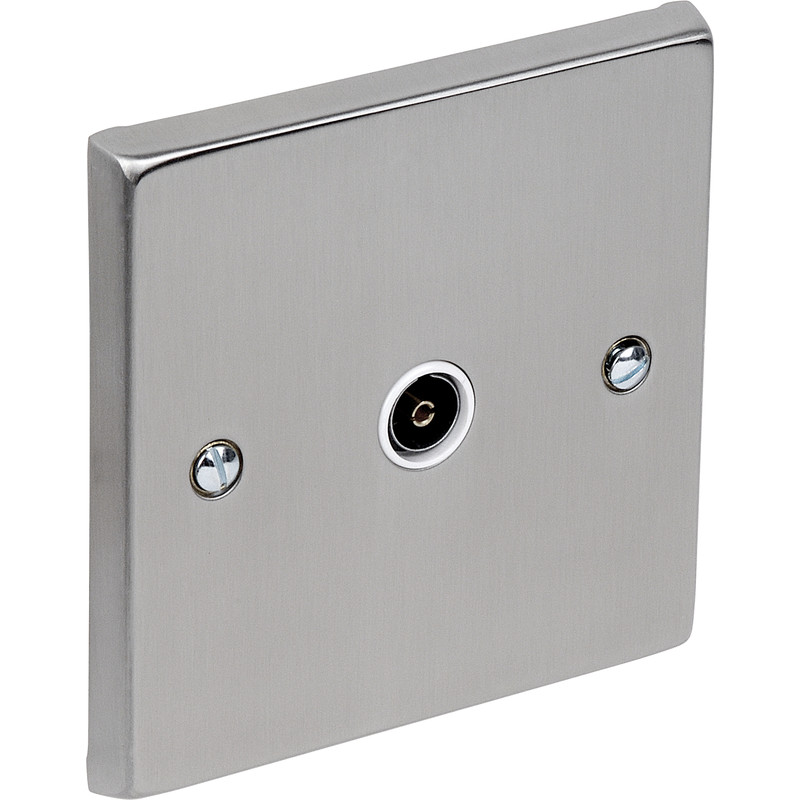 Satin Chrome / White TV / Satellite Socket Outlet TV Single
