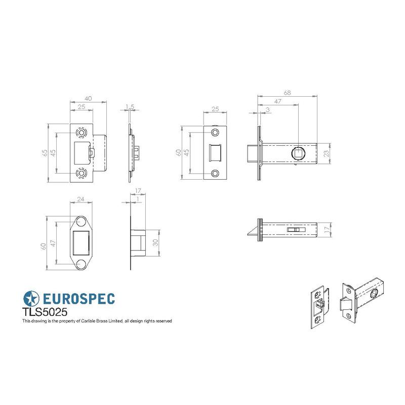 Eurospec Heavy Sprung Tubular Latch 64mm - Brass / Satin Stainless Steel