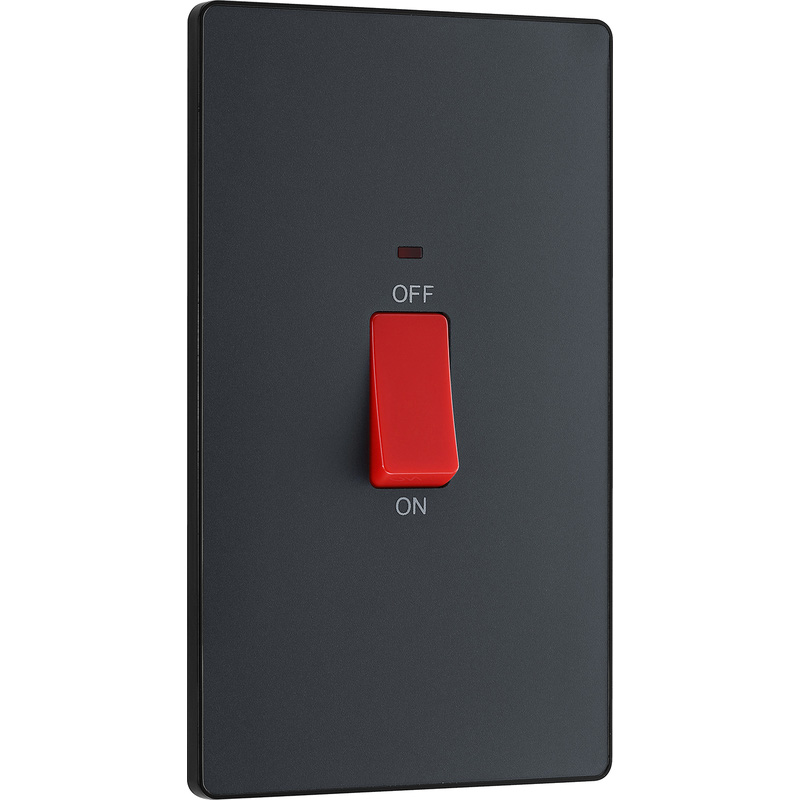 BG Evolve Matt Grey (Black Ins) 45A Rectangular Switch, Double Pole With Led Power Indicator