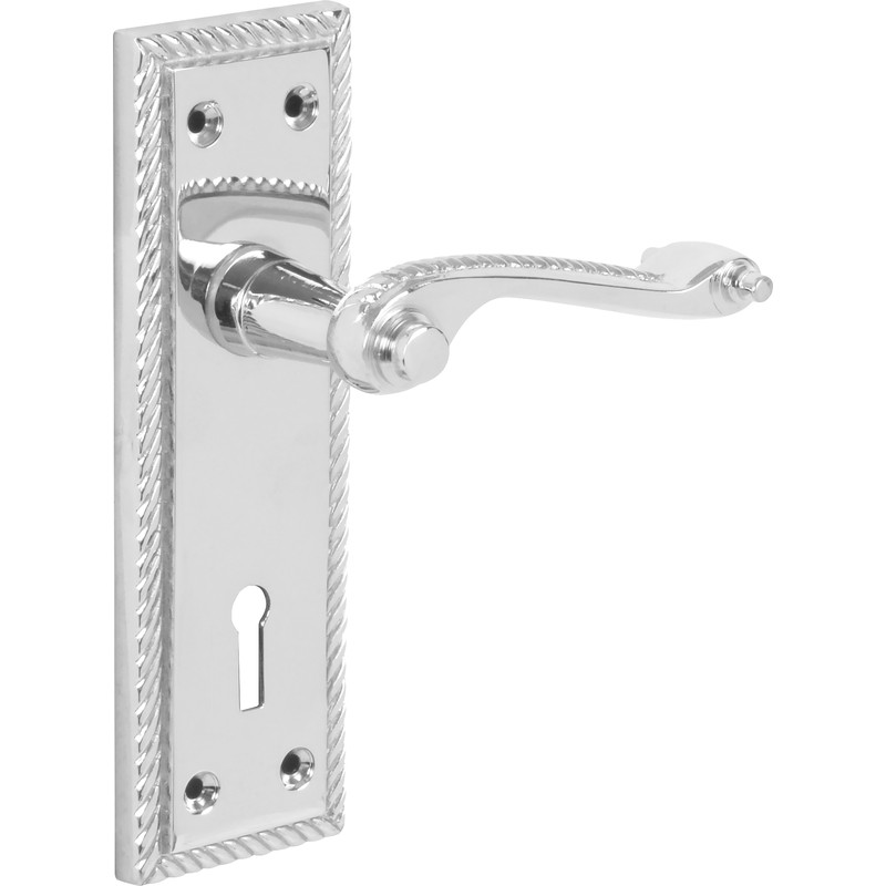 Georgian Scroll Door Handles Lock Polished