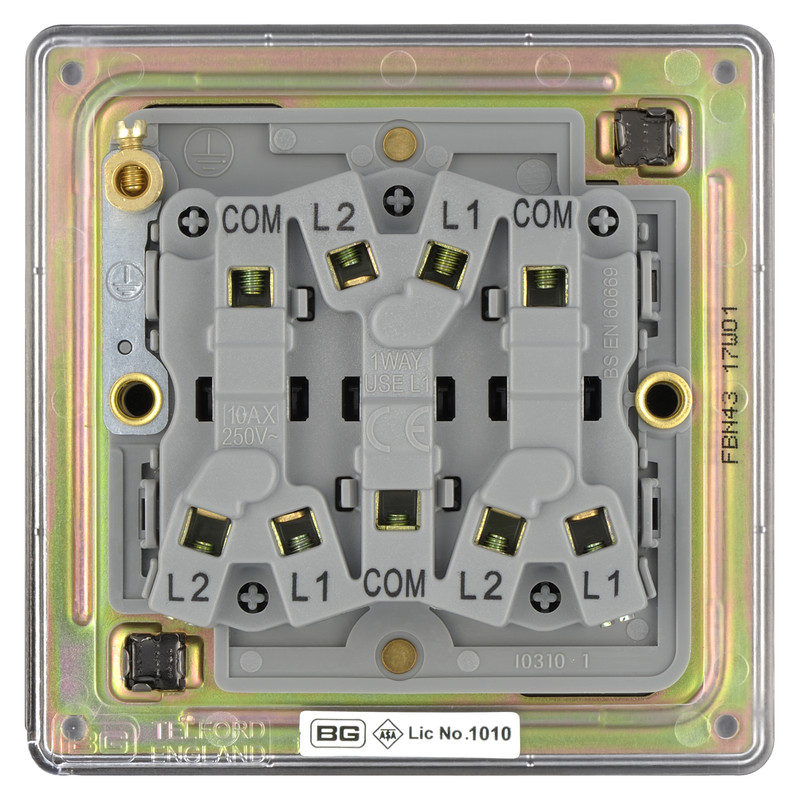 BG Screwless Flat Plate Black Nickel Light Switch 3 Gang 2 Way 10AX